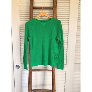LRL Lauren Jeans Co. Ralph Lauren Green‎ Long Sleeve Waffle Knit Sweater